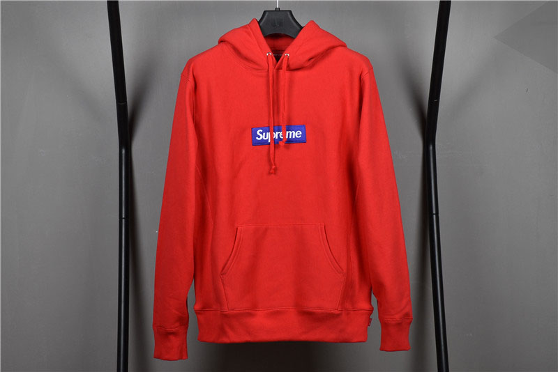 Supreme Red Hoodie With Blue Box Logo
